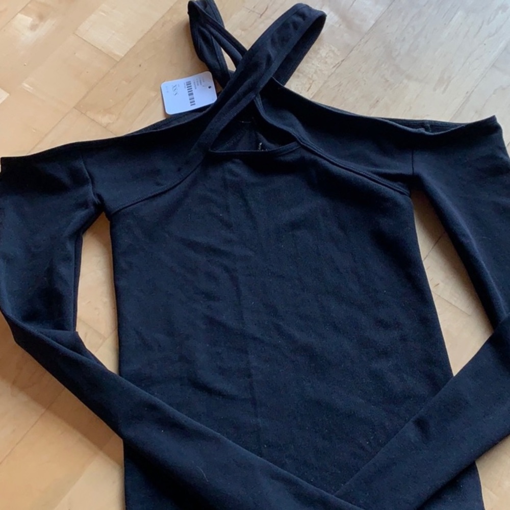 Free People Black Wrap Neck Top